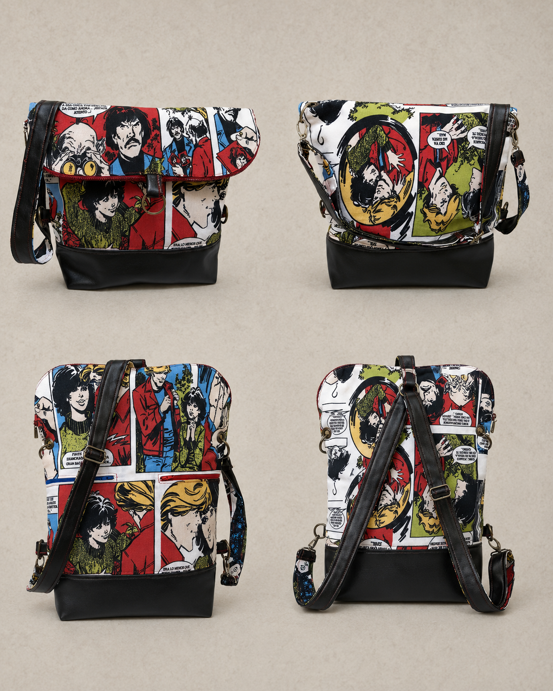 Mochila artesanal extensible con estampado de cómic